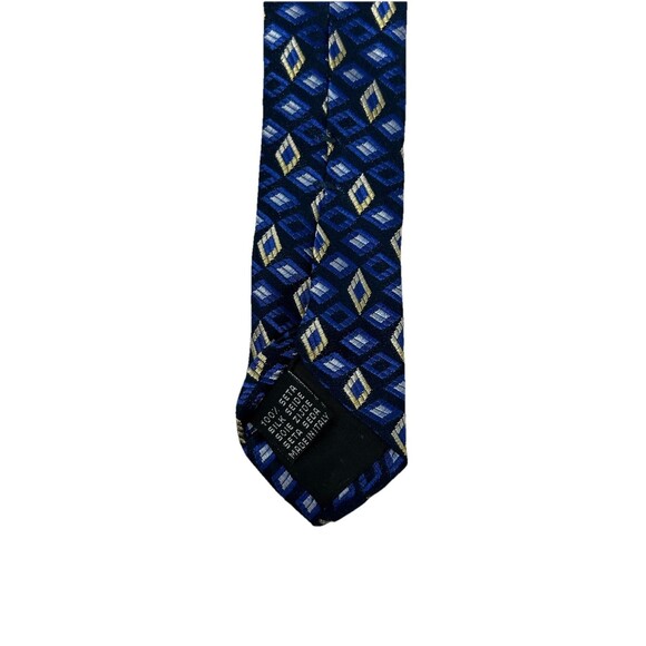 Saliari Italian 100% Silk Blue Geometric Diamond Pattern Necktie  57.75" x 4" - Picture 5 of 5